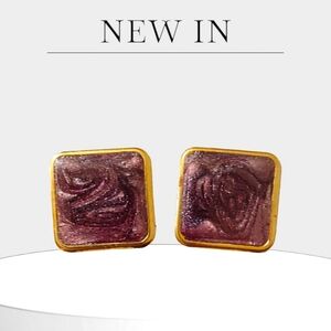 Purple Galaxy Swirl Earrings! 1.25" x 1.25" Gold Tone!